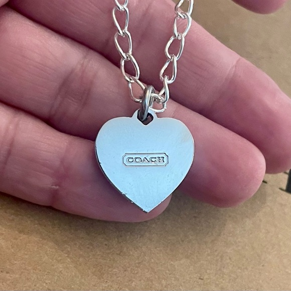 Coach Pave Crystal Heart Pendant .925 Sterling Silver Necklace - Picture 6 of 7